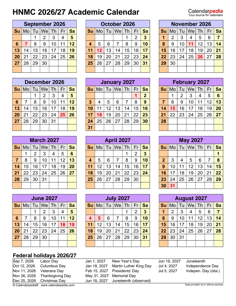 academic calendar 2026 2027 portrait year at a glance